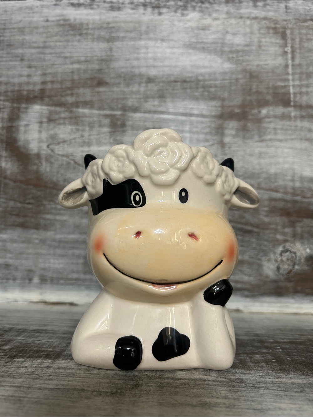 Ceramic Cow Figurine Planter - Cream and Black